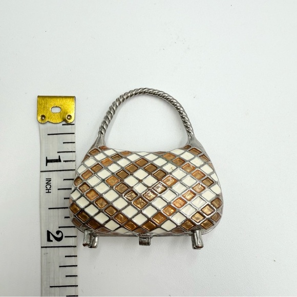 Vintage Enamel Diamond Jewelry Purse Handbag Charm Bag Pendant - Picture 9 of 9